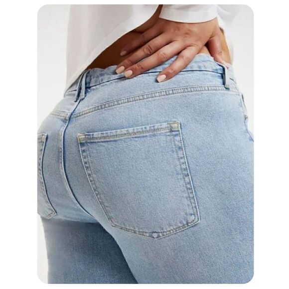 GOOD AMERICAN Good Boy Blue Straight Leg Raw Hem w/Slit Women's 24 plus New - Picture 2 of 11